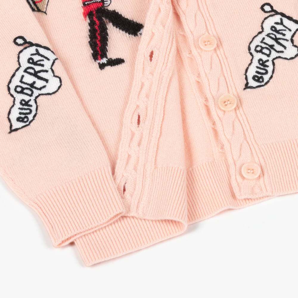 Burberry-Girls Pink Marching Guards Wool Knit Cardigan | Childrensalon Outlet