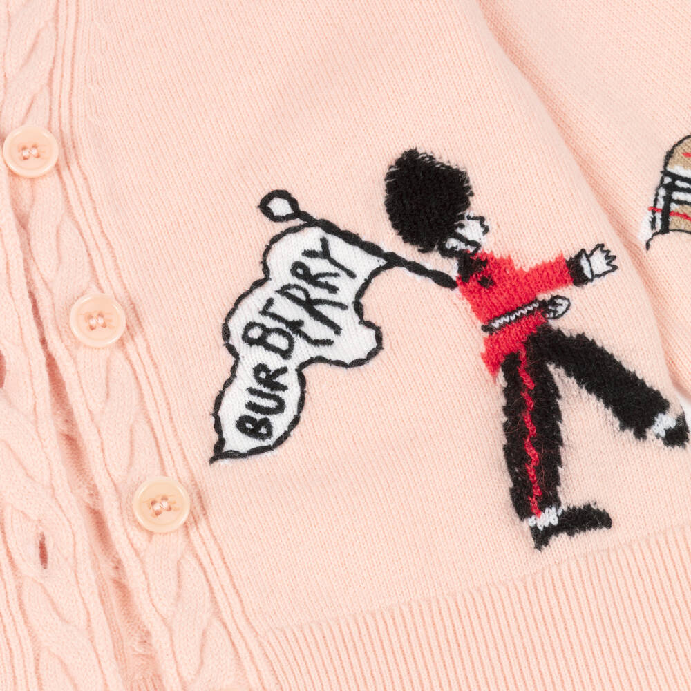 Burberry-Girls Pink Marching Guards Wool Knit Cardigan | Childrensalon Outlet