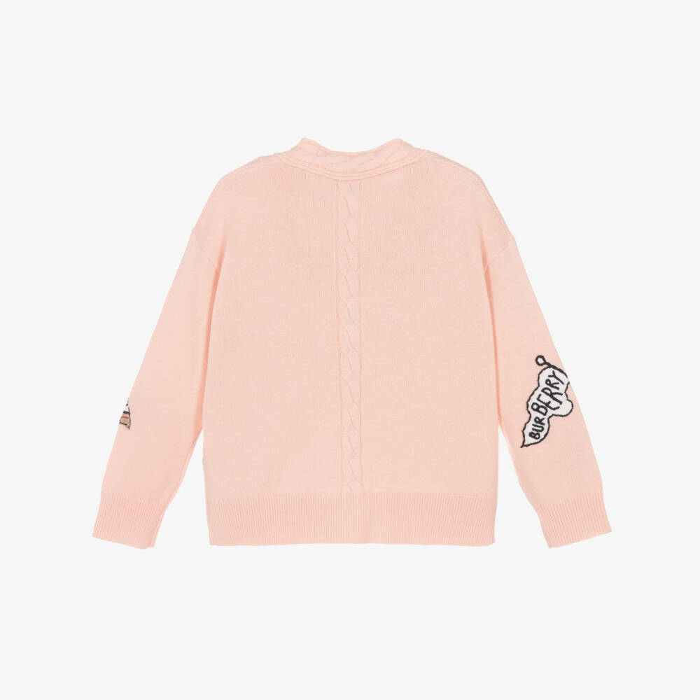 Burberry-Girls Pink Marching Guards Wool Knit Cardigan | Childrensalon Outlet
