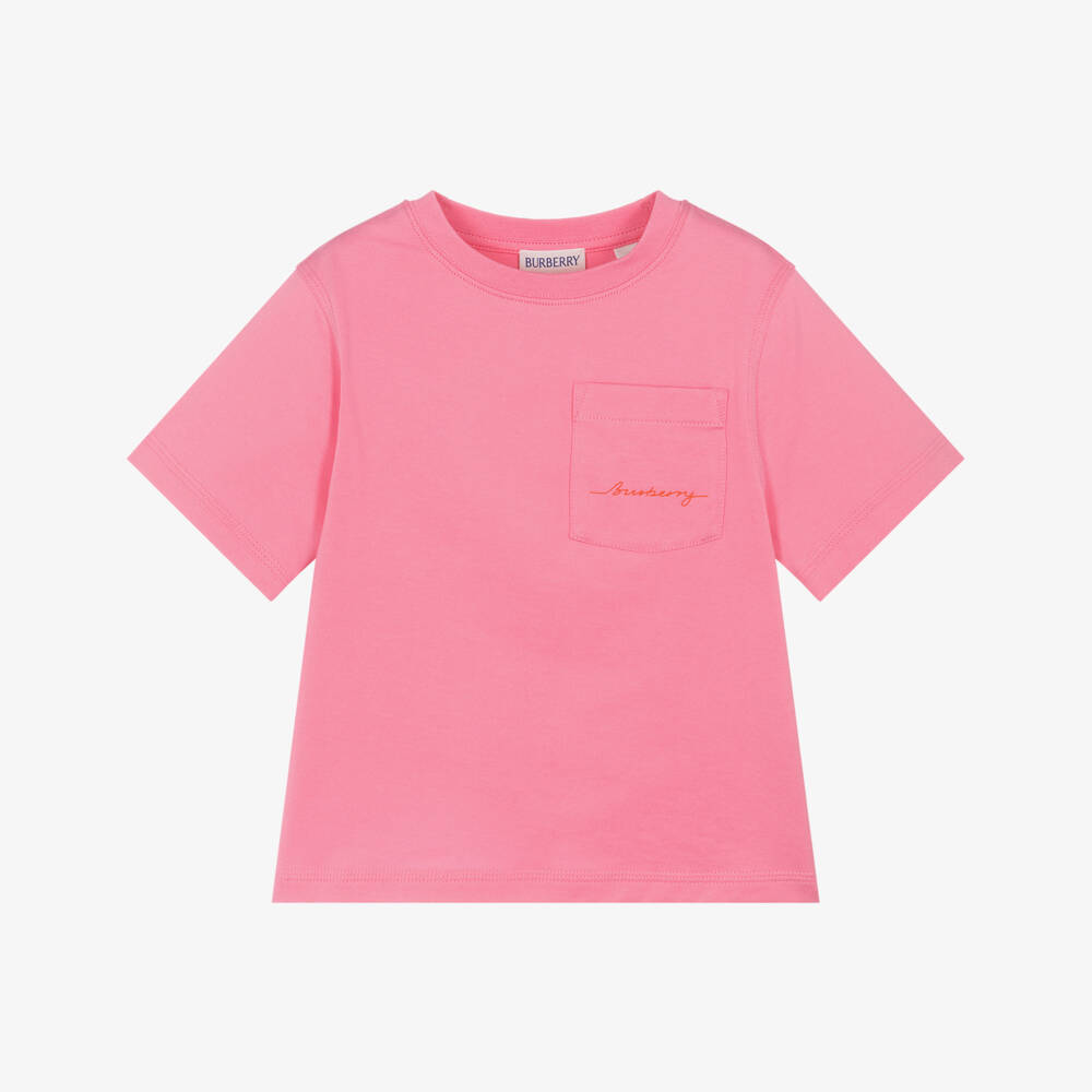 Burberry-Girls Pink Organic Cotton Tee Delight | Childrensalon Outlet
