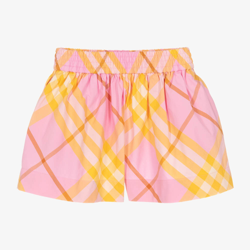 Burberry-Girls Pink Plaid Cotton Shorts | Childrensalon Outlet