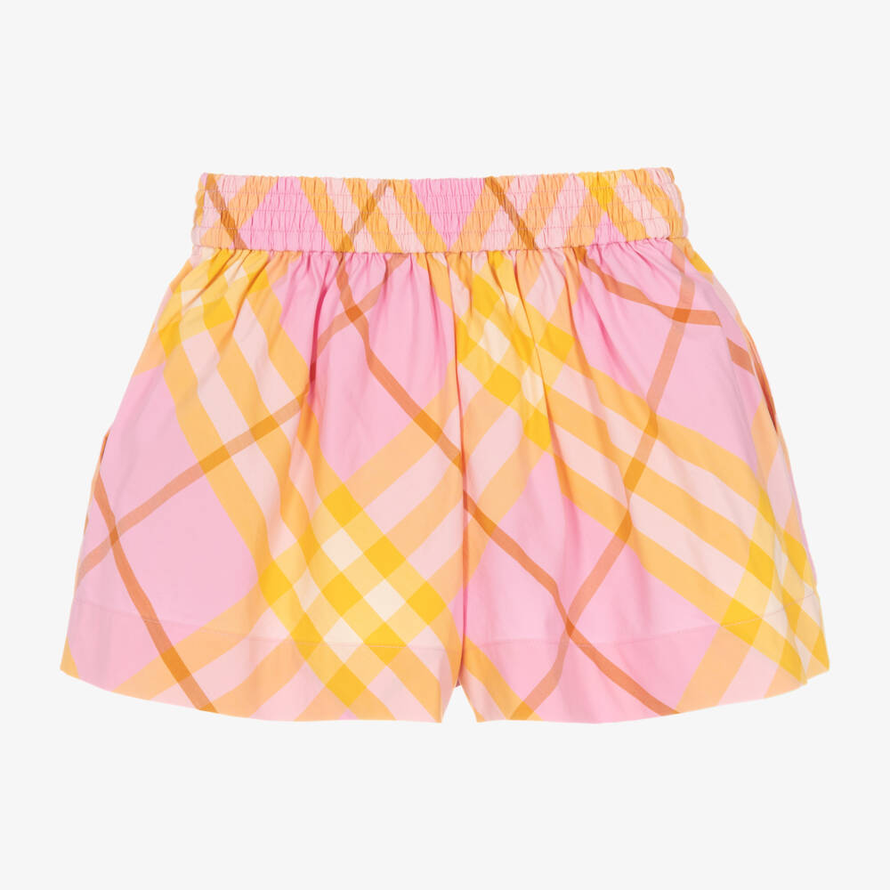 Burberry-Girls Pink Plaid Cotton Shorts | Childrensalon Outlet