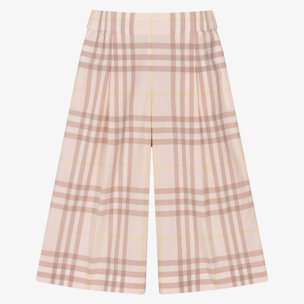 Burberry-بنطلون واسع الساق بنقشة مربعات وردية للبنات | Childrensalon Outlet