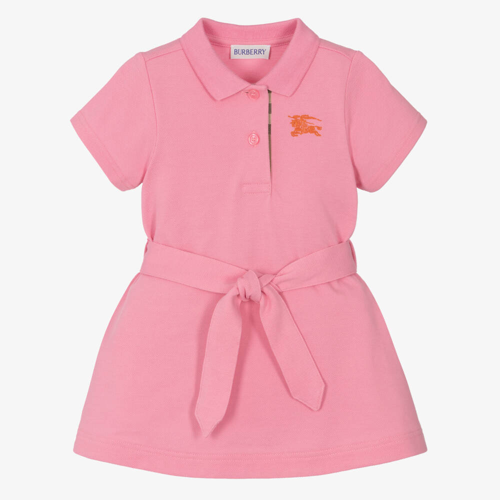 Burberry-Girls Pink Polo Dress with Belt | Childrensalon Outlet