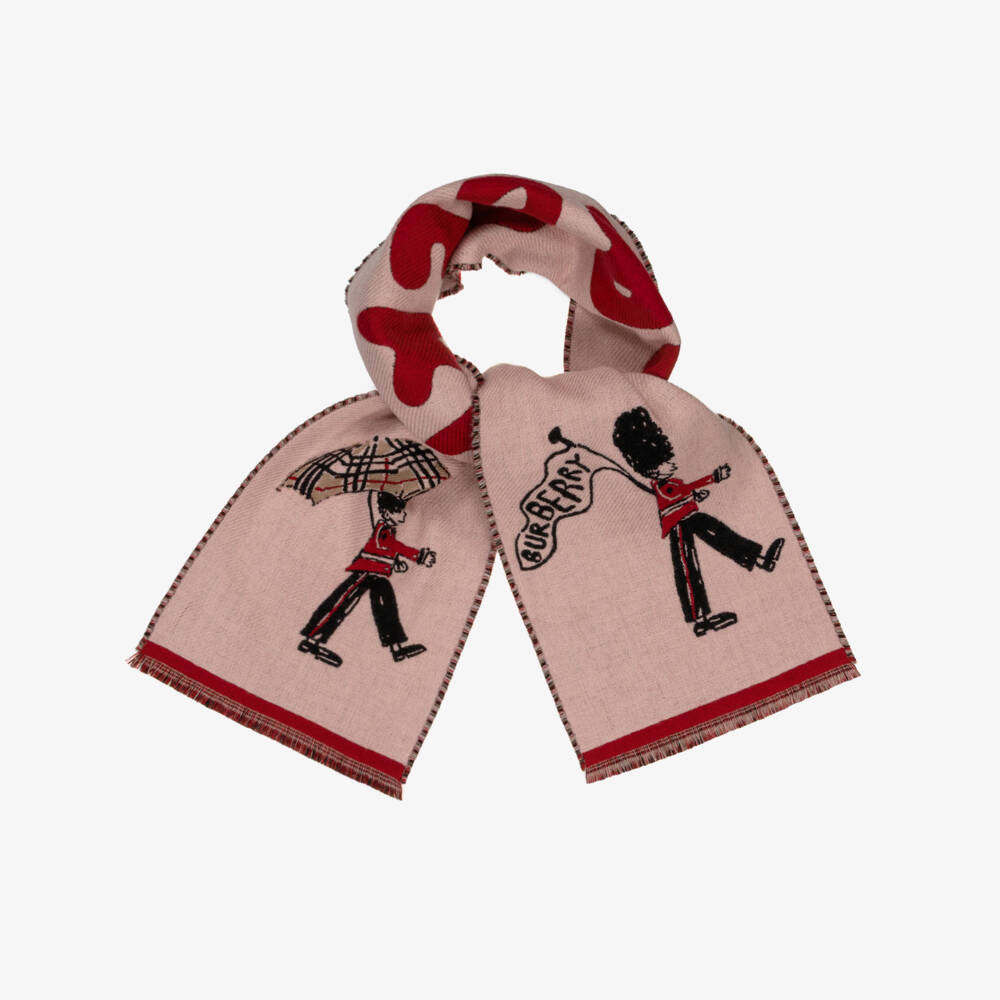 Burberry-Girls Pink & Red King's Guard Wool Scarf | Childrensalon Outlet