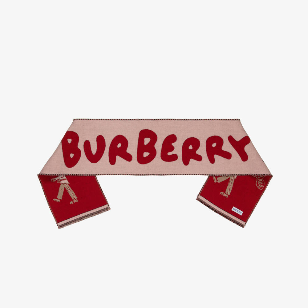 Burberry-Girls Pink & Red King's Guard Wool Scarf | Childrensalon Outlet