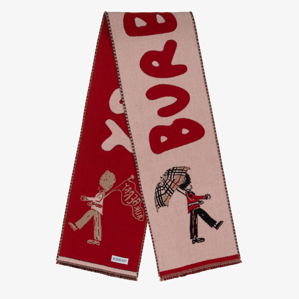 Burberry-Girls Pink & Red King's Guard Wool Scarf | Childrensalon Outlet