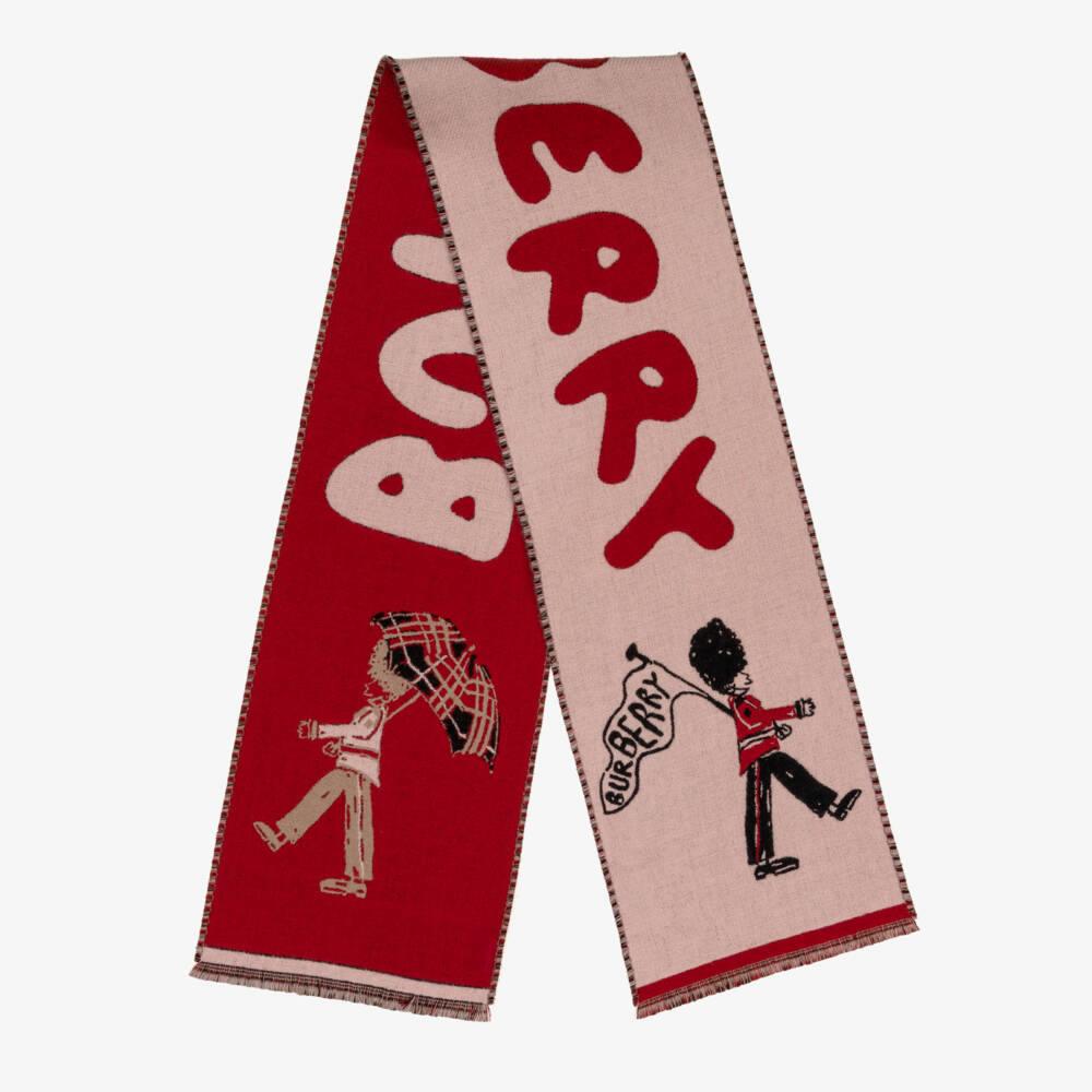 Burberry-Girls Pink & Red King's Guard Wool Scarf | Childrensalon Outlet