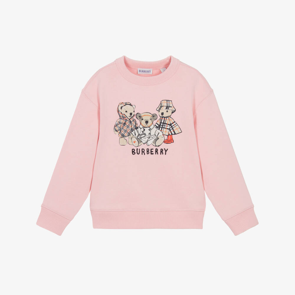 Burberry-Girls Pink Thomas Bear Cotton Sweatshirt | Childrensalon Outlet