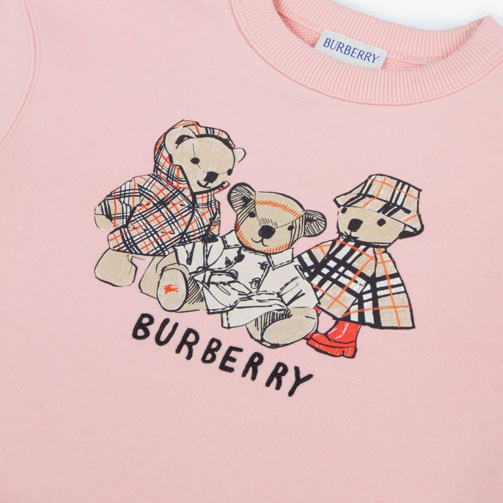 Burberry-Girls Pink Thomas Bear Cotton Sweatshirt | Childrensalon Outlet