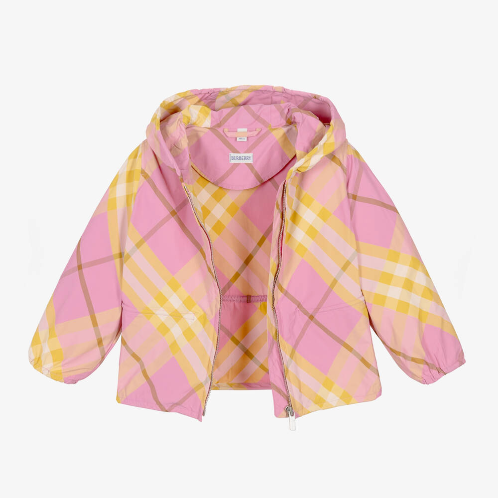Burberry-Girls Pink & Yellow Check Windbreaker | Childrensalon Outlet