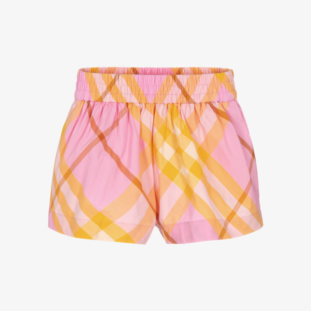 Burberry-Girls Pink & Yellow Plaid Shorts | Childrensalon Outlet
