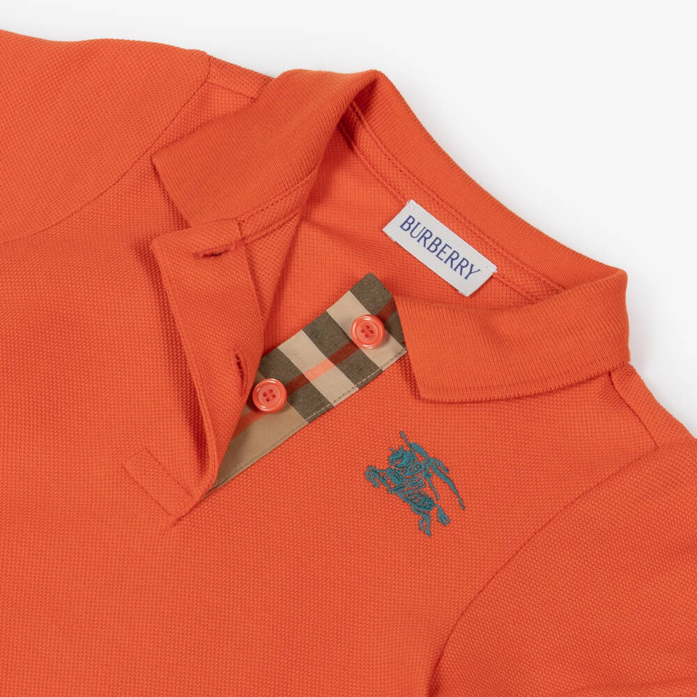Burberry-Girls Radiant Orange Cotton Polo Frock | Childrensalon Outlet