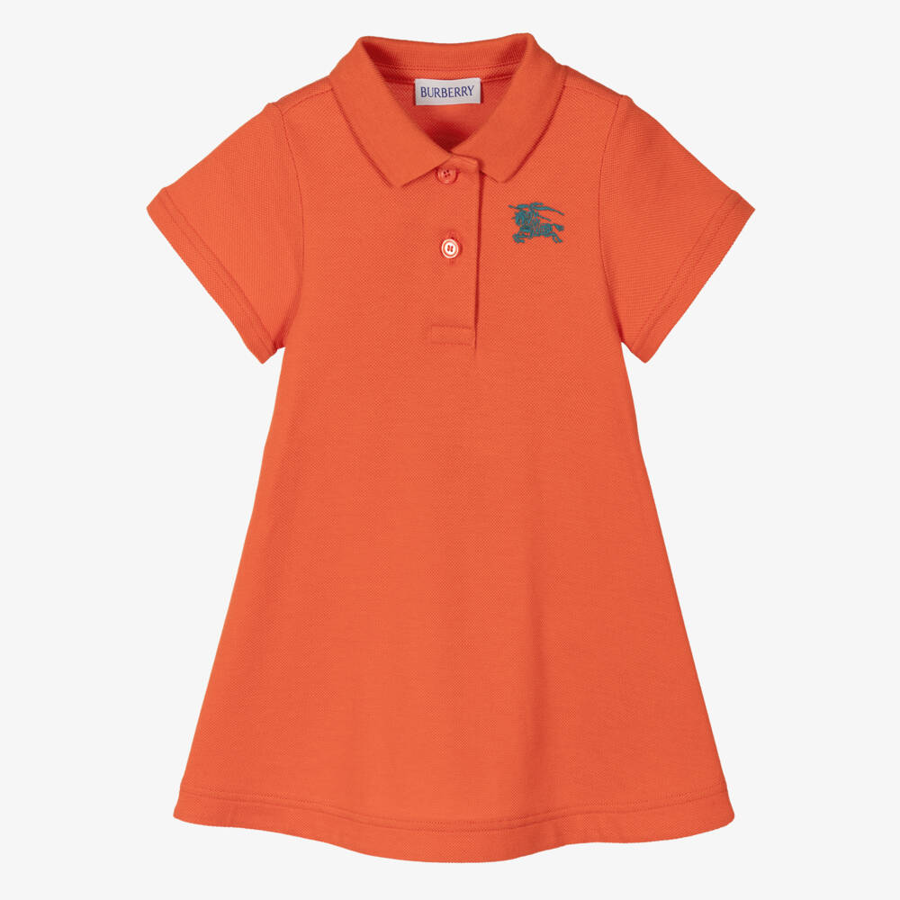 Burberry-Girls Radiant Orange Cotton Polo Frock | Childrensalon Outlet