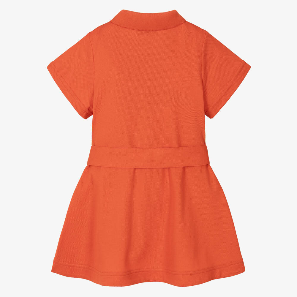 Burberry-Girls Radiant Orange Cotton Polo Frock | Childrensalon Outlet
