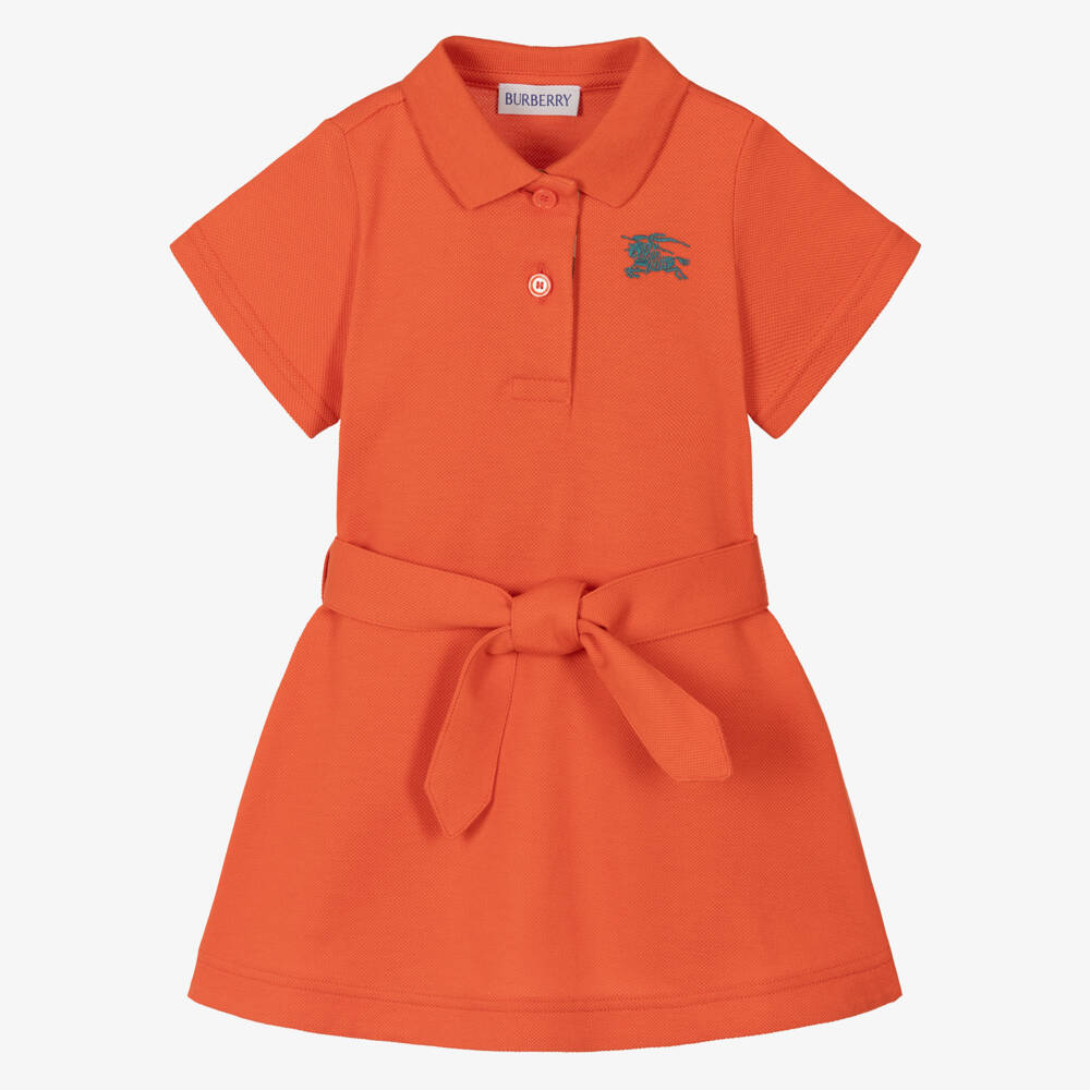 Burberry-Girls Radiant Orange Cotton Polo Frock | Childrensalon Outlet