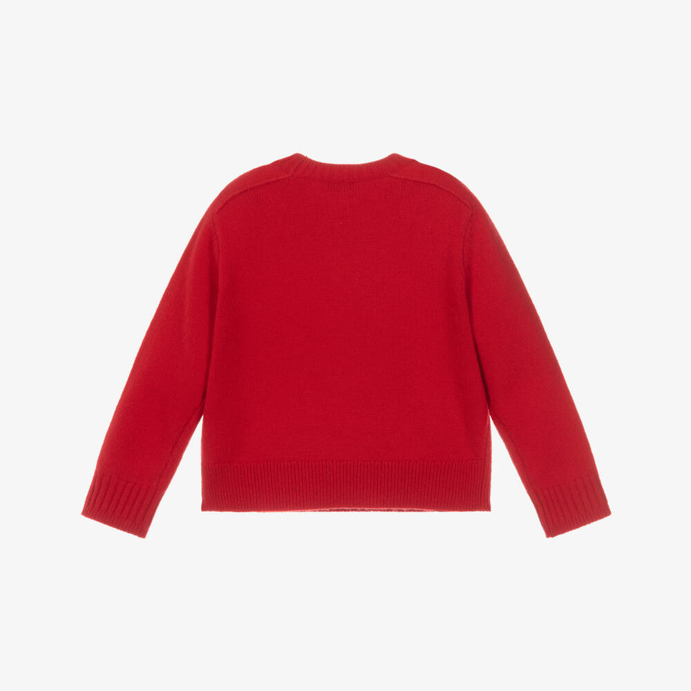 Burberry-Girls Red Knitted Wool Jumper with Crystal EKD Logo | Childrensalon Outlet