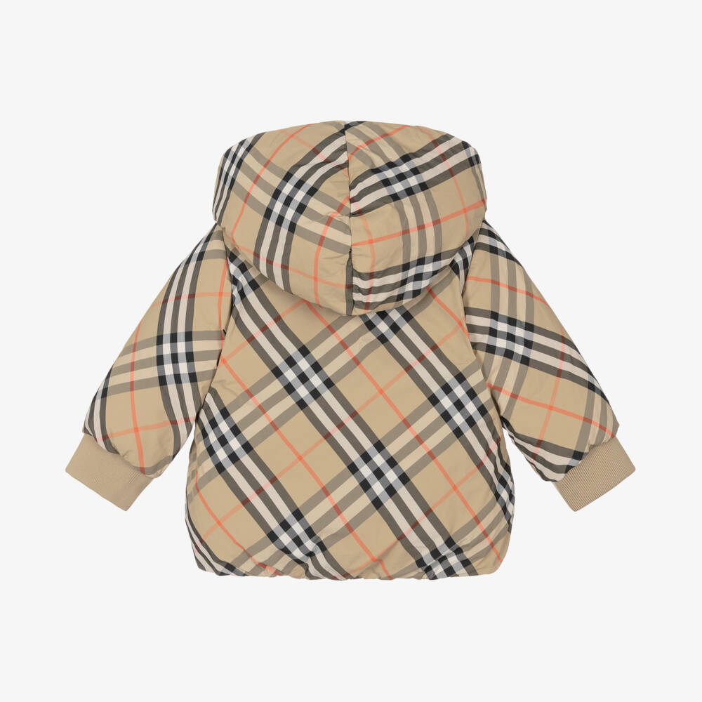 Burberry-Girls Reversible Beige Check Jacket | Childrensalon Outlet