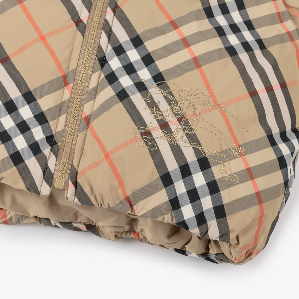 Burberry-Girls Reversible Beige Check Jacket | Childrensalon Outlet