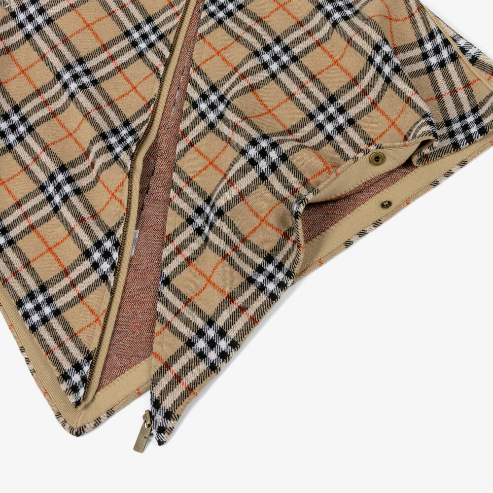 Burberry-Girls Sand Beige Checked Wool Cape | Childrensalon Outlet
