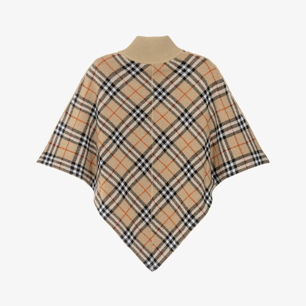 Burberry-Girls Sand Beige Checked Wool Cape | Childrensalon Outlet