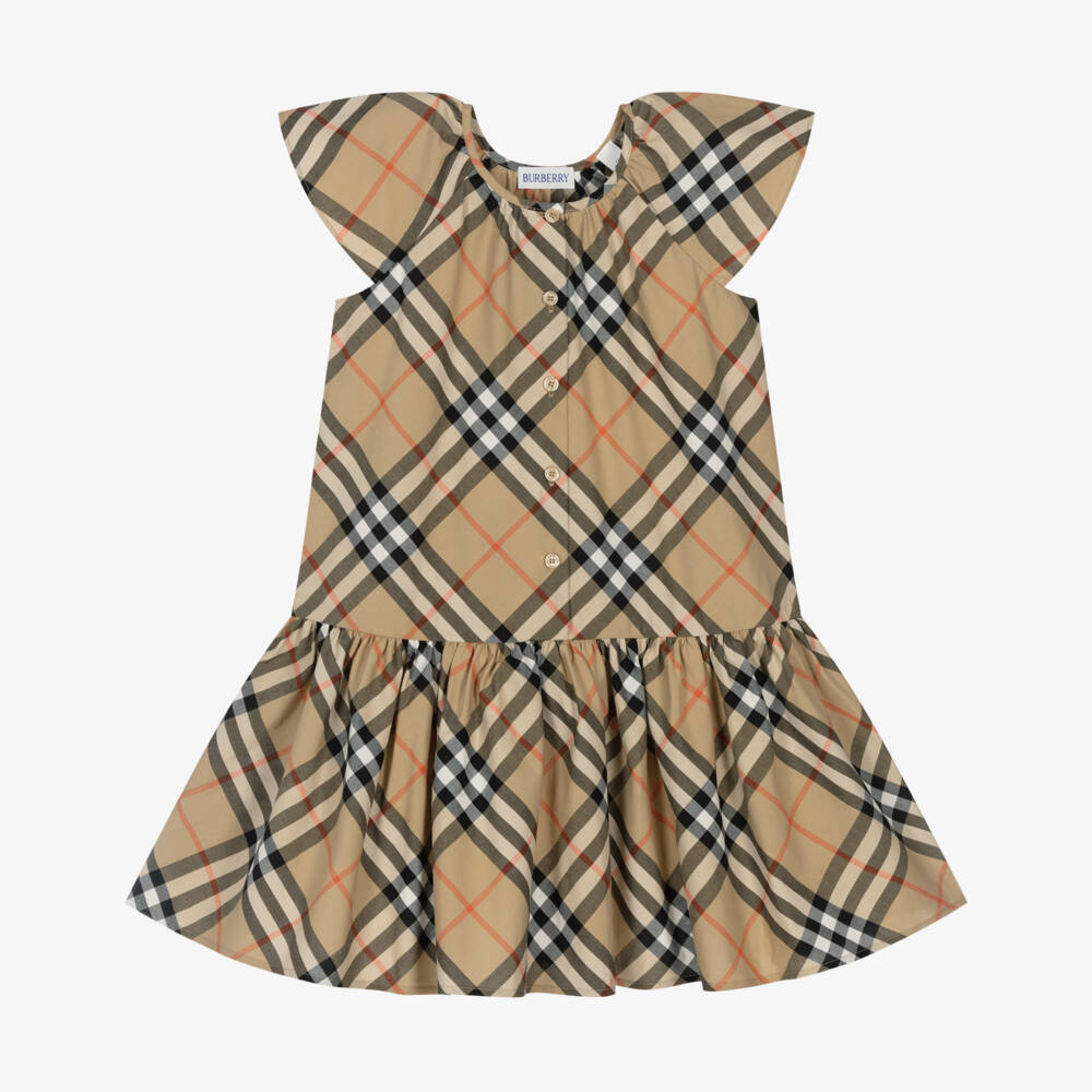 Burberry-Girls Sand Check Cotton Frock | Childrensalon Outlet