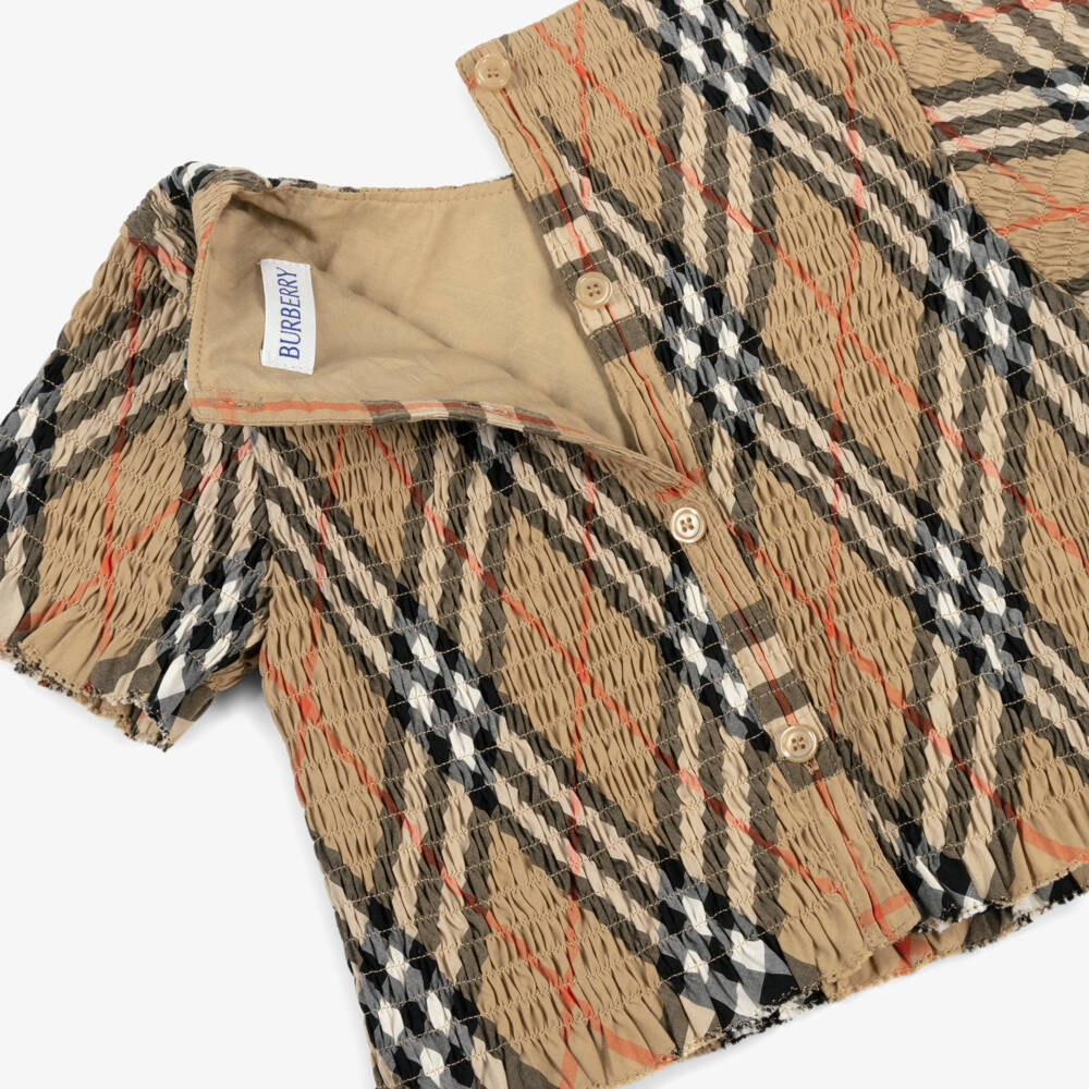 Burberry-Girls Sand Check Cotton Top | Childrensalon Outlet