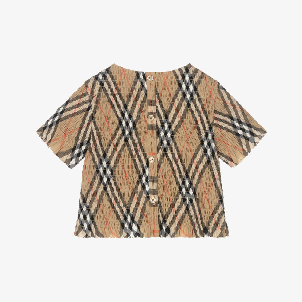 Burberry-Girls Sand Check Cotton Top | Childrensalon Outlet