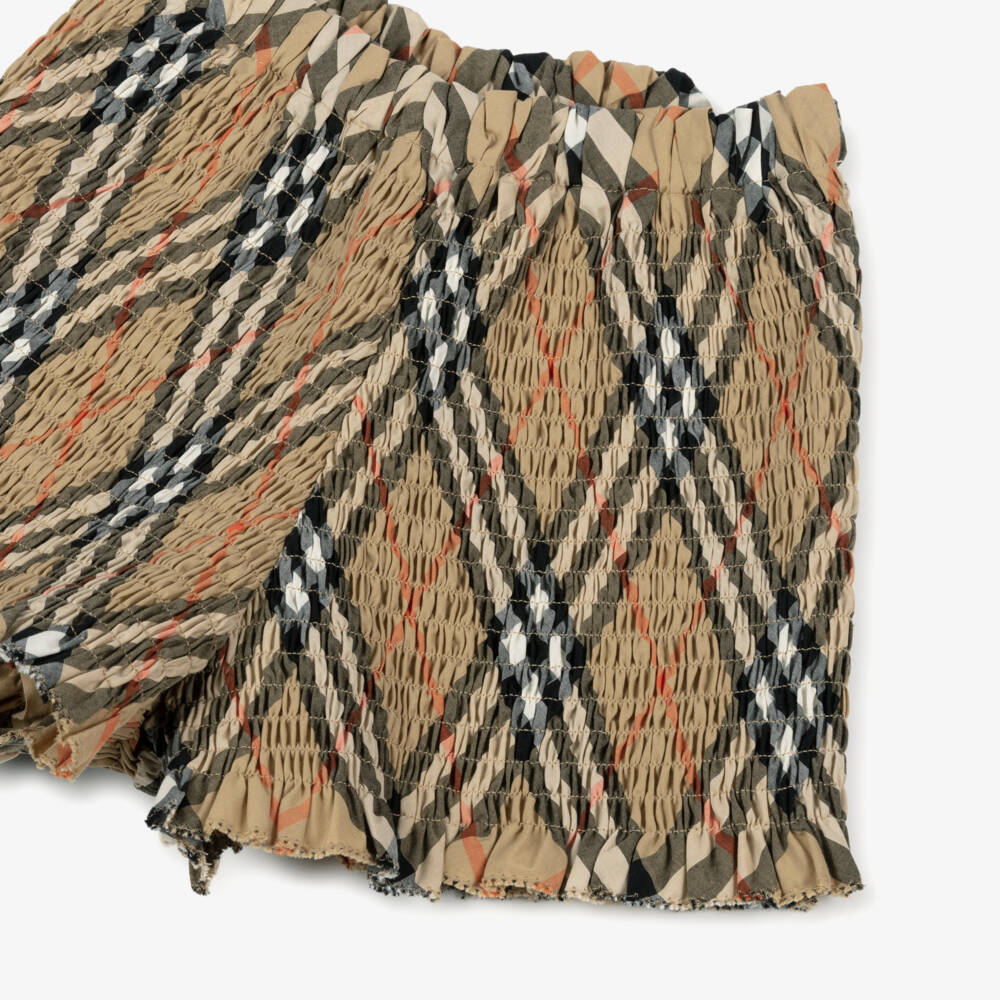 Burberry-Girls Sand Check Frilled Cotton Shorts | Childrensalon Outlet