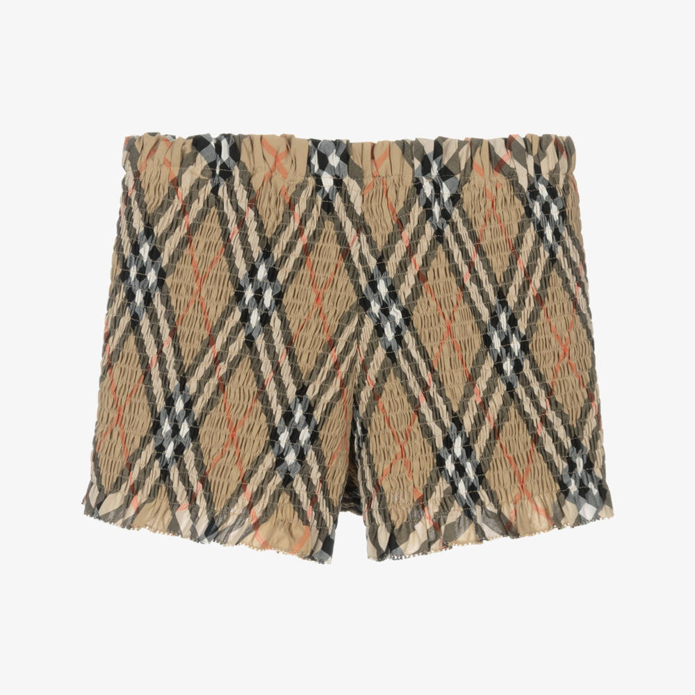 Burberry-Girls Sand Check Frilled Cotton Shorts | Childrensalon Outlet