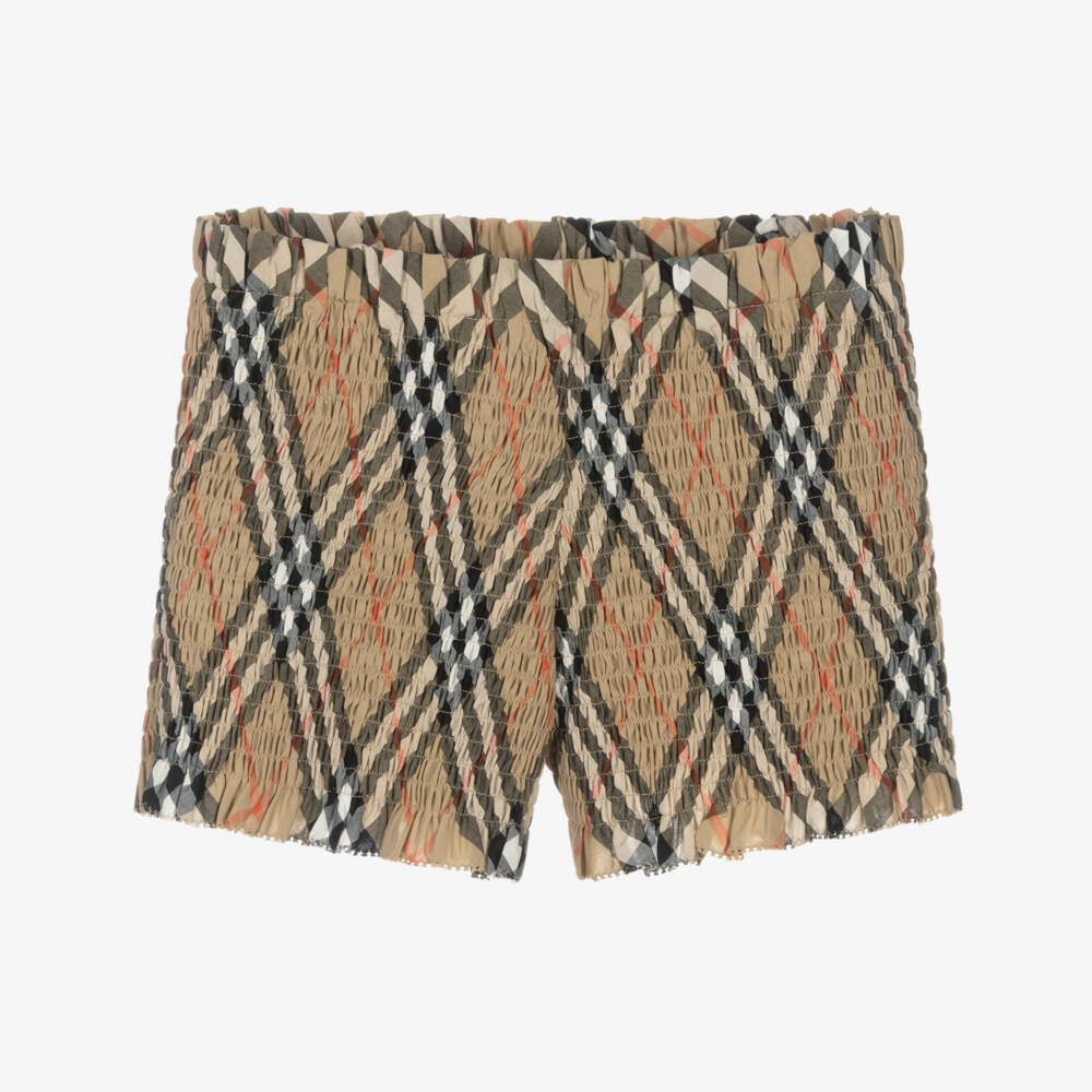 Burberry-Girls Sand Check Frilled Cotton Shorts | Childrensalon Outlet