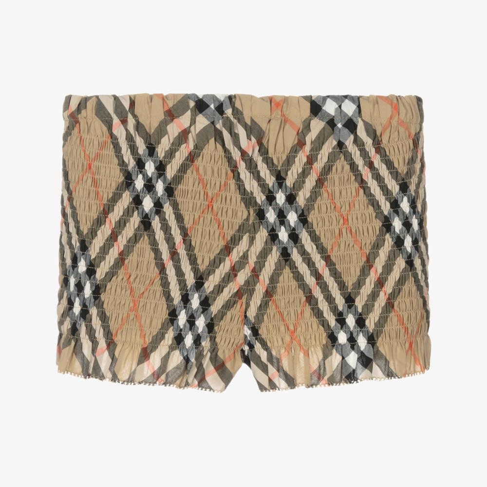 Burberry-Girls Sand Check Shirred Shorts | Childrensalon Outlet