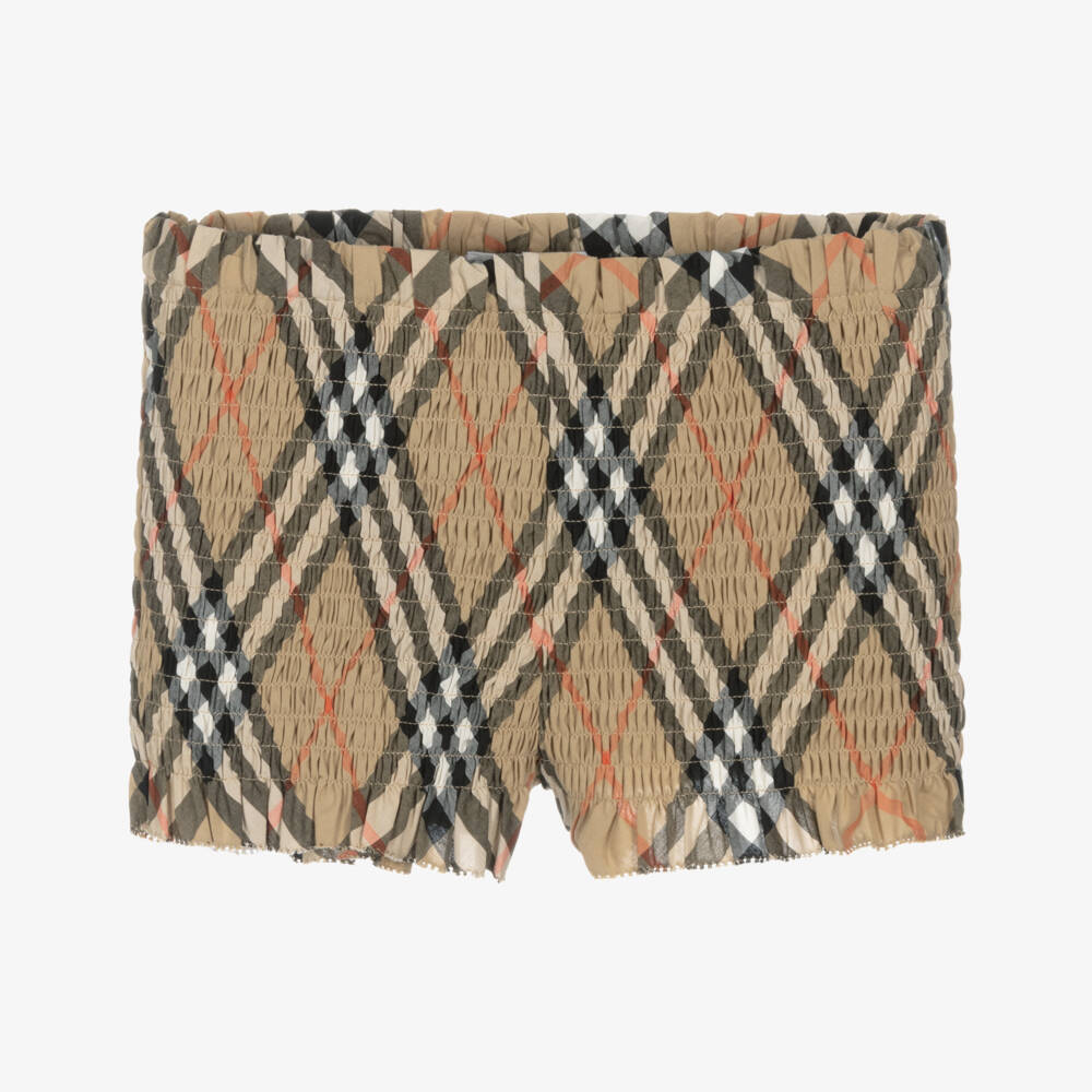 Burberry-Girls Sand Check Shirred Shorts | Childrensalon Outlet