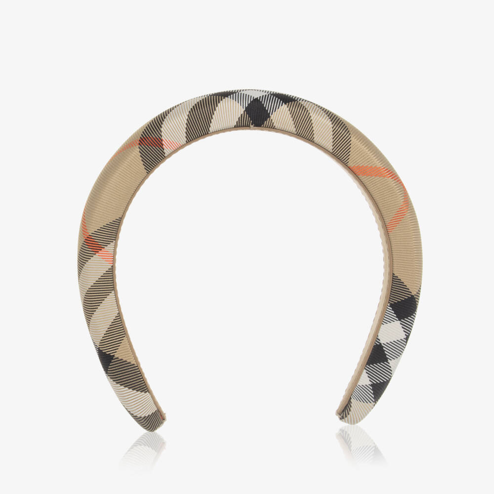 Burberry-Girls Sand Checkered Headband | Childrensalon Outlet