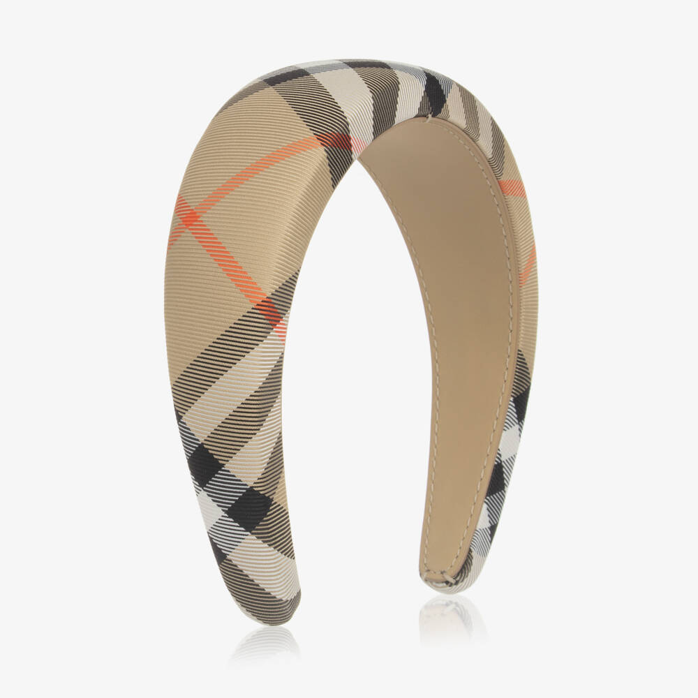 Burberry-Girls Sand Checkered Headband | Childrensalon Outlet