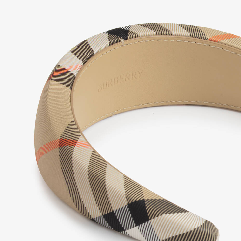 Burberry-Girls Sand Checkered Headband | Childrensalon Outlet
