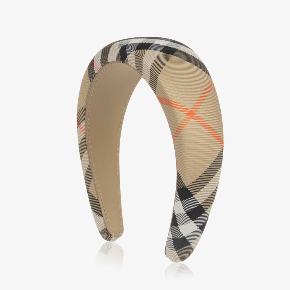 Burberry-Girls Sand Checkered Headband | Childrensalon Outlet