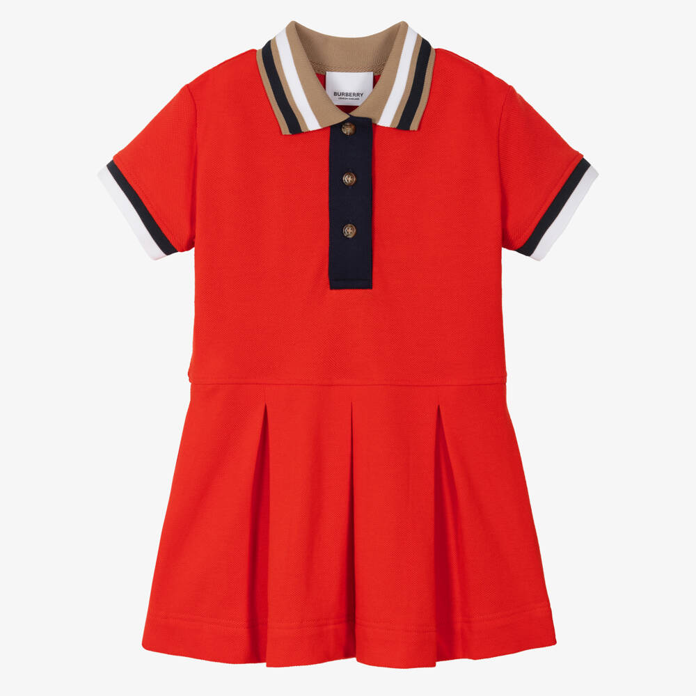 Burberry-Girls Scarlet Cotton Polo Dress | Childrensalon Outlet