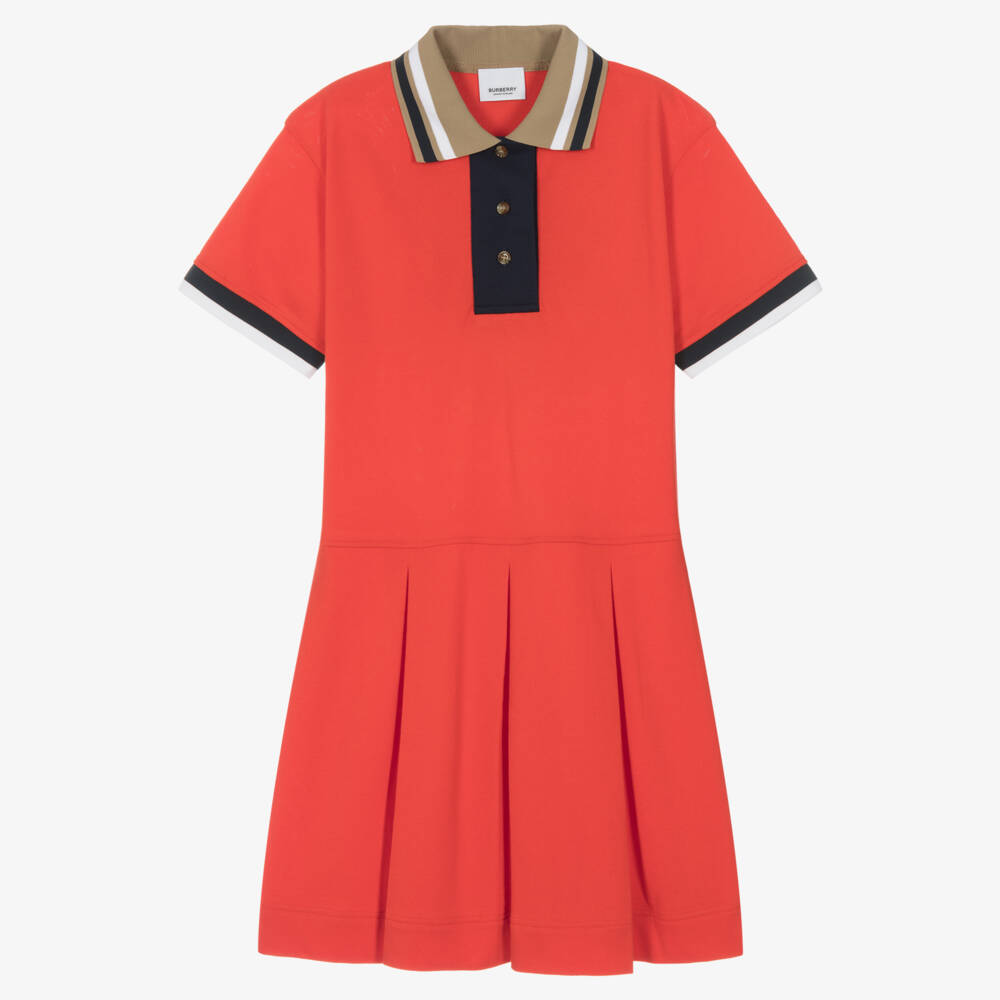 Burberry-Платье из хлопка алого цвета для девочек | Childrensalon Outlet