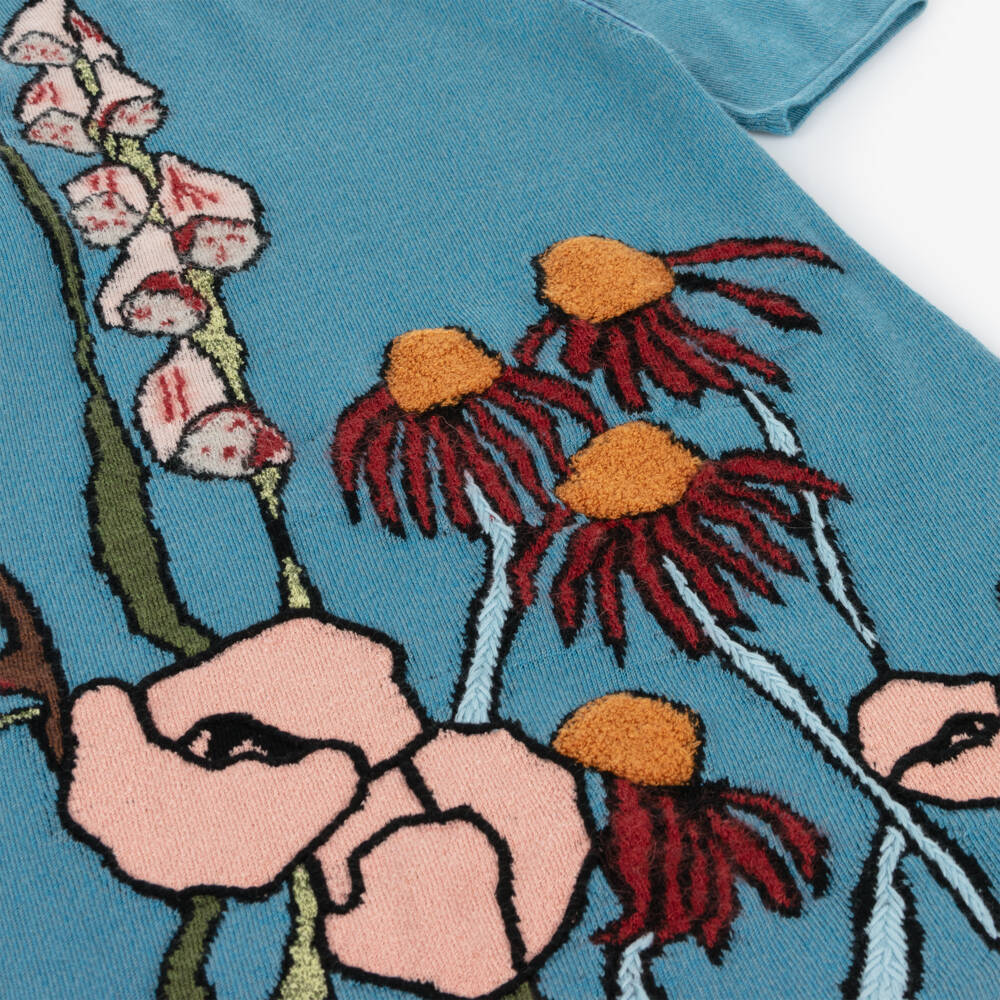 Burberry-Girls Sea Blue Floral Wool Dress | Childrensalon Outlet