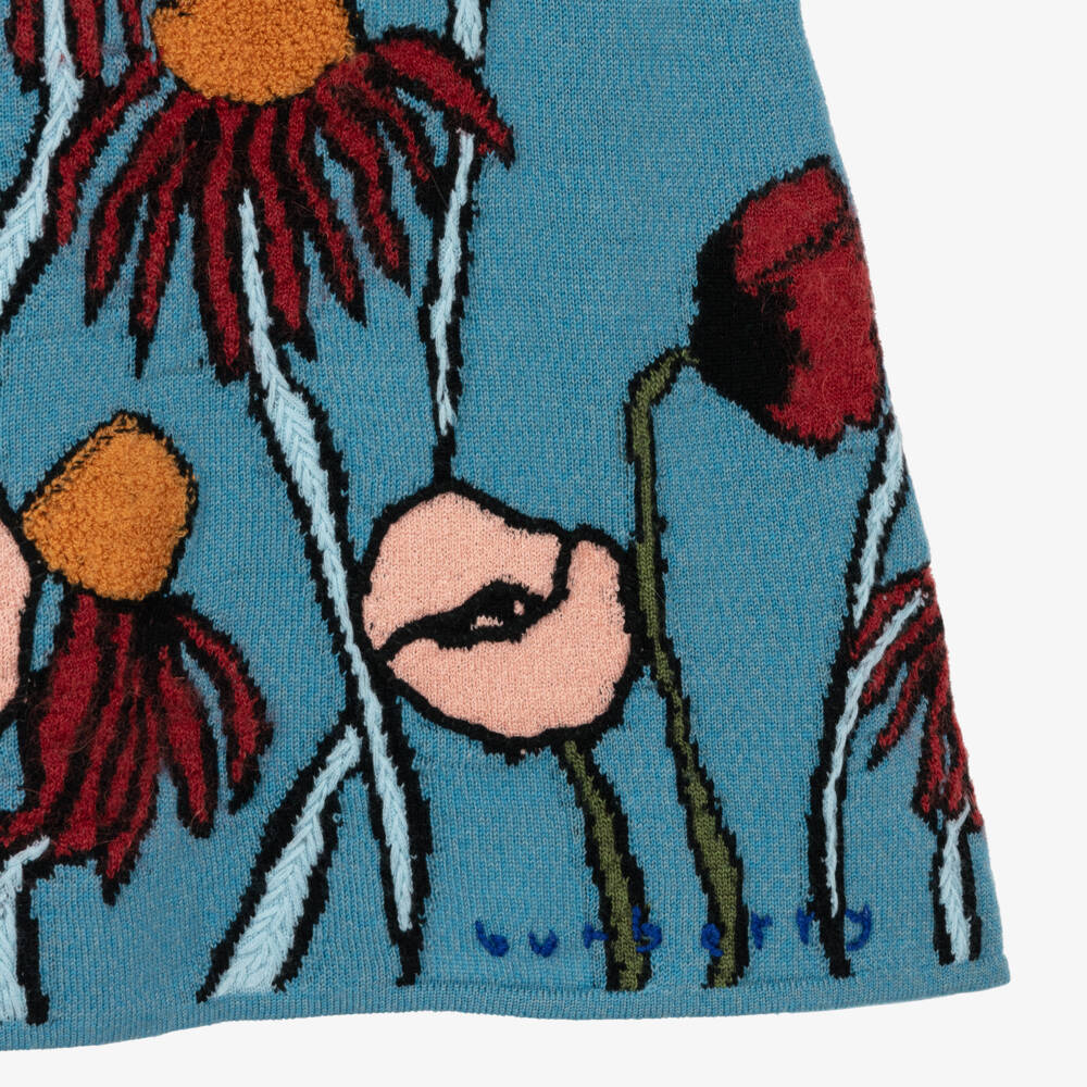 Burberry-Girls Sea Blue Floral Wool Dress | Childrensalon Outlet