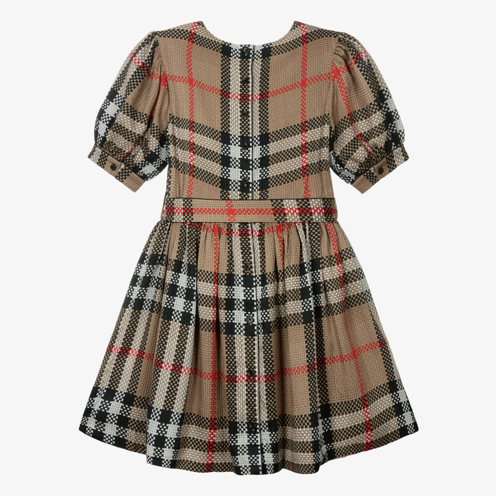 Burberry-Шелковое клетчатое бежевое платье для девочек | Childrensalon Outlet