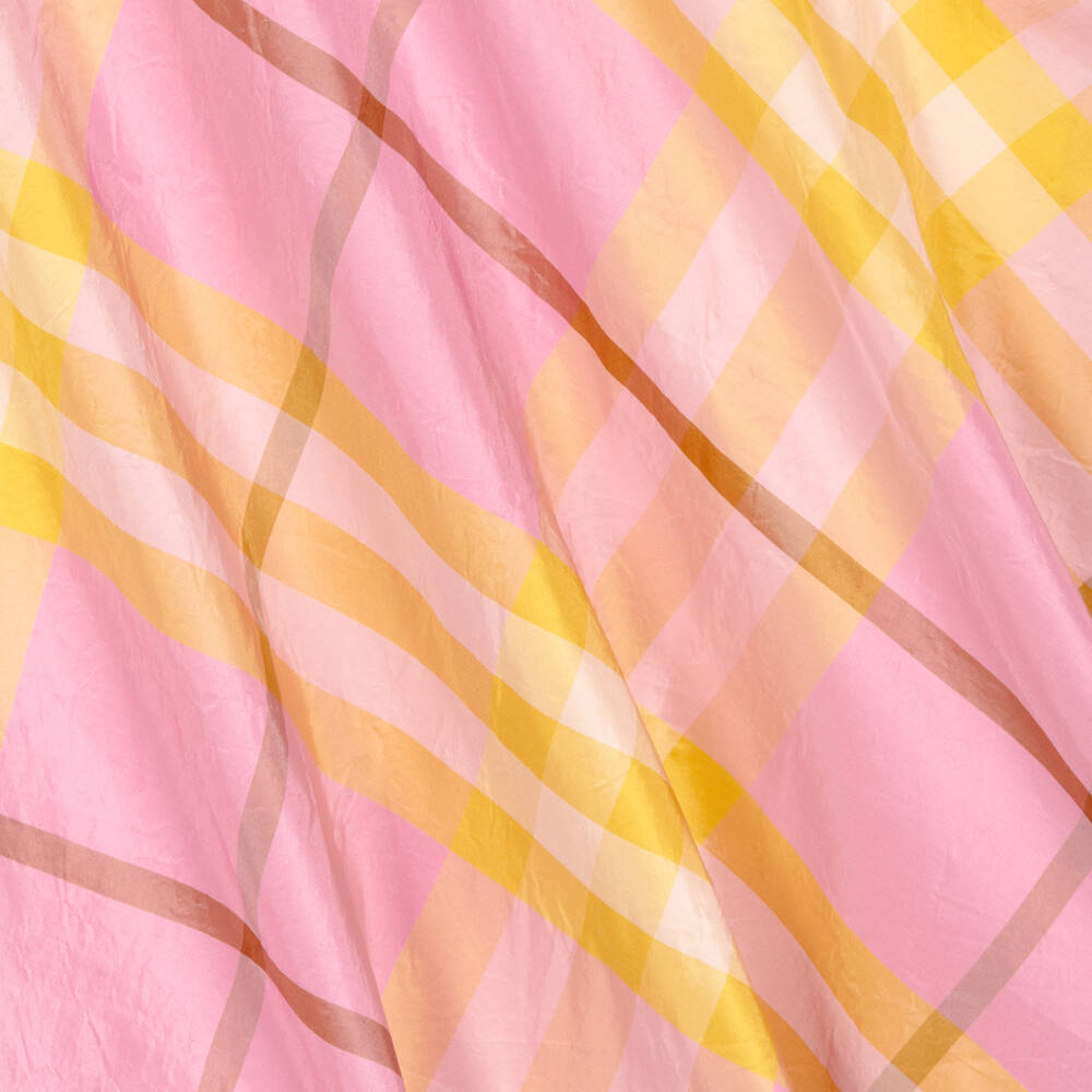 Burberry-فستان حرير كاروهات لون زهري و أصفر | Childrensalon Outlet