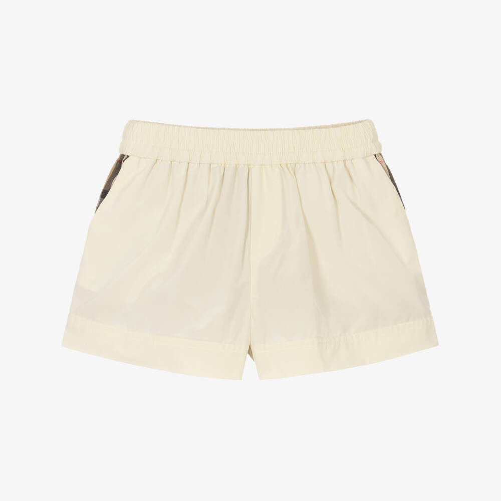 Burberry-Girls Silky Ivory & Beige Plaid Shorts | Childrensalon Outlet