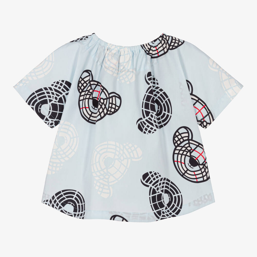 Burberry-بلوزة زرقاء سماوية بنقشة دب للبنات | Childrensalon Outlet