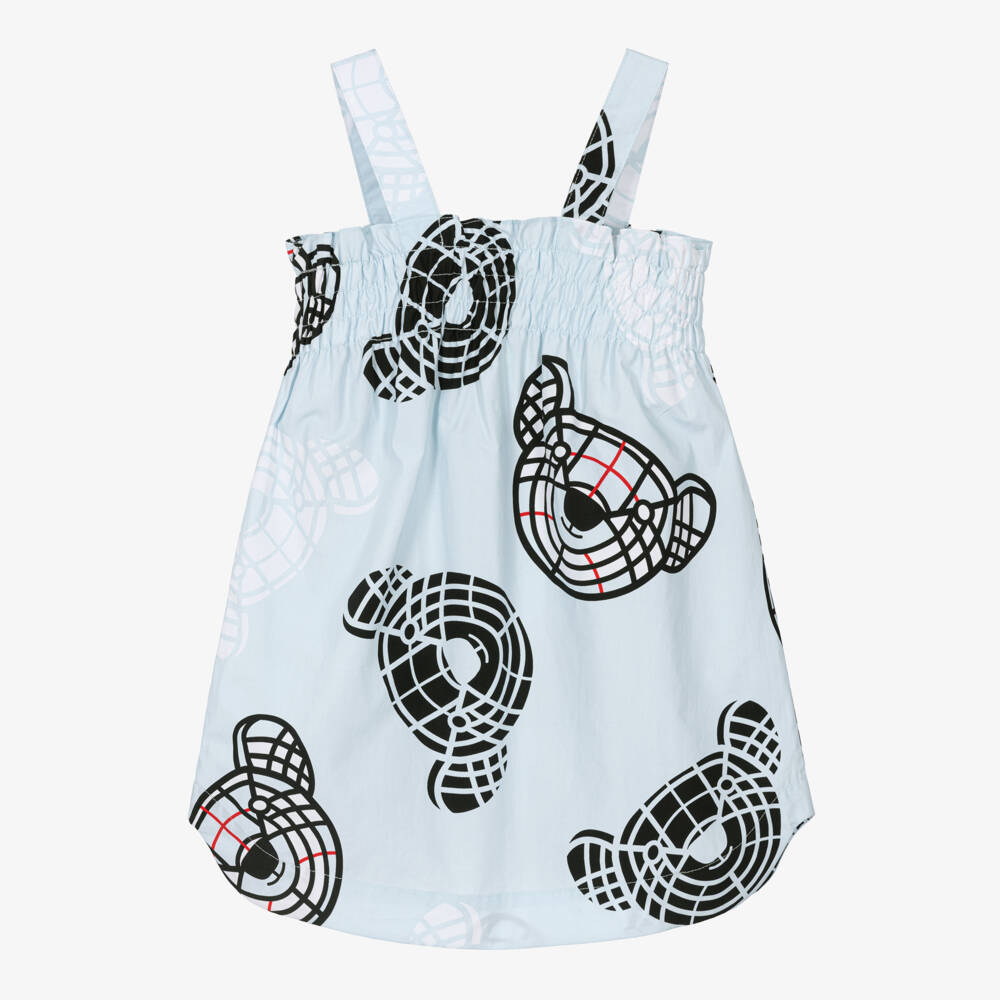 Burberry-فستان أزرق سماوي بطبعة دب للفتيات | Childrensalon Outlet