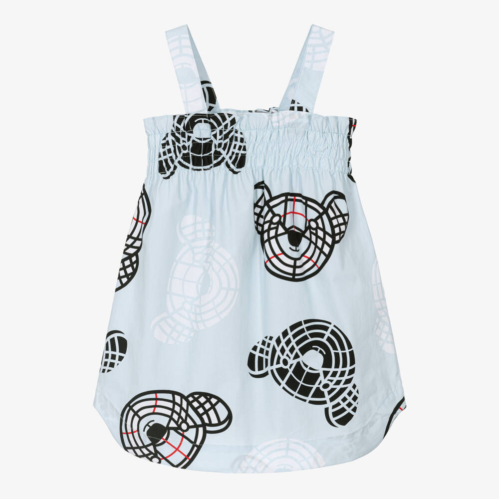 Burberry-Платье с медвежьим принтом небесно-голубое для девочек | Childrensalon Outlet
