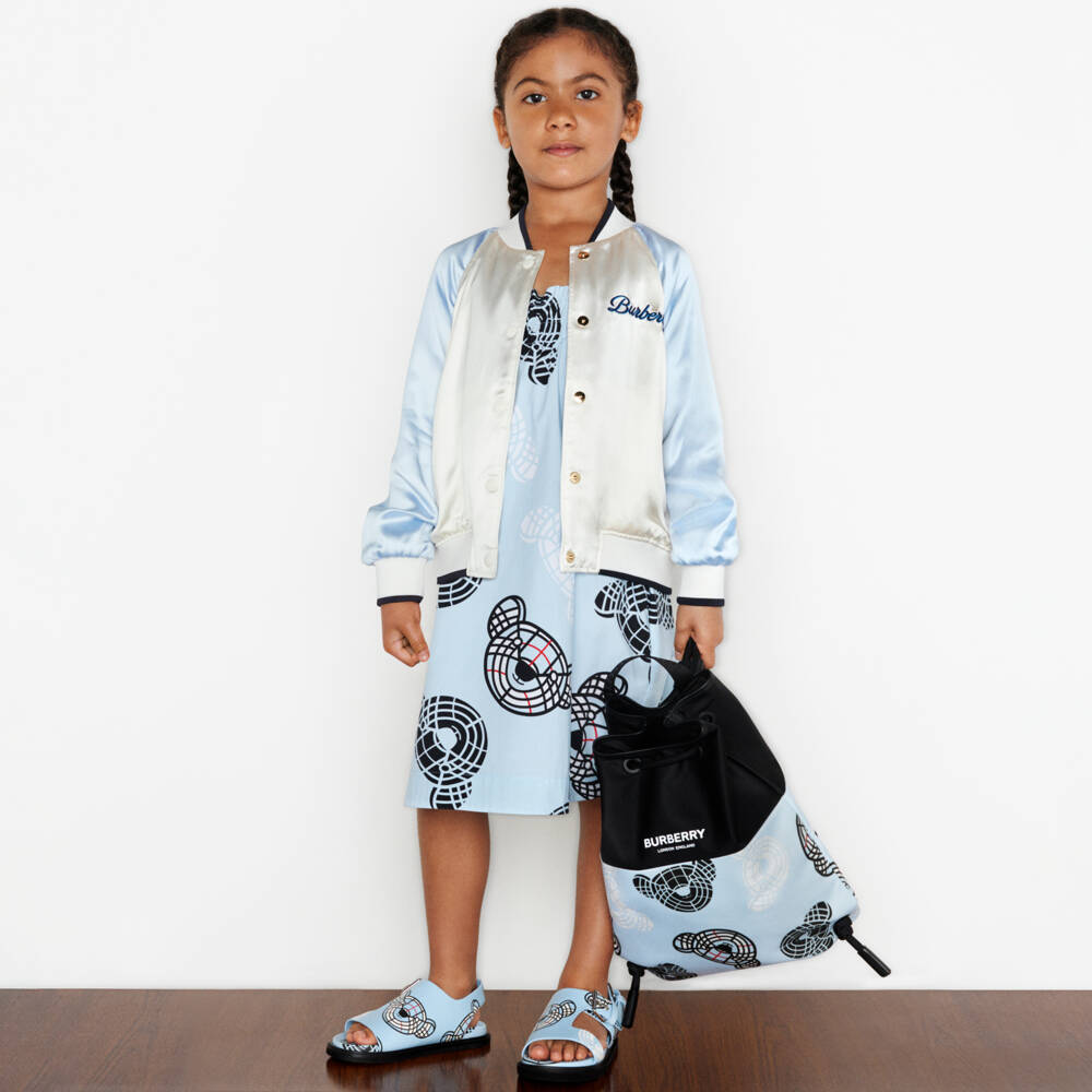 Burberry-Girls Sky Poplin Bear Dress | Childrensalon Outlet