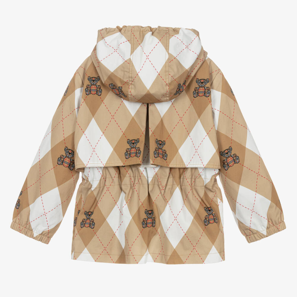Burberry-Girls Soft Beige Argyle Hoodie | Childrensalon Outlet