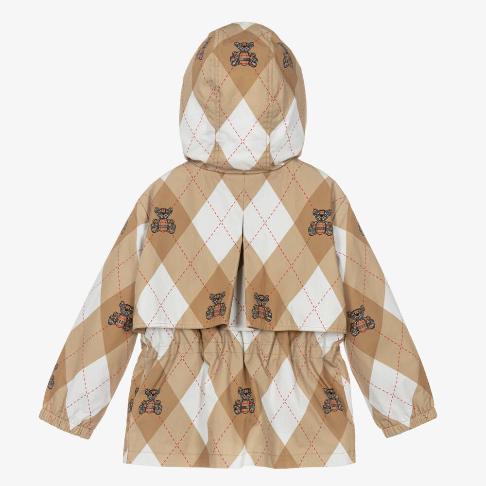 Burberry-Girls Soft Beige Argyle Hoodie | Childrensalon Outlet